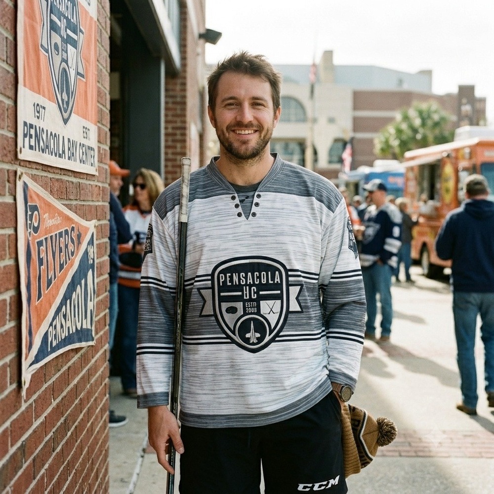OT Sports Pensacola HC Ice Flyers Hockey Jersey Mens Small White‎ Grey Space Dye